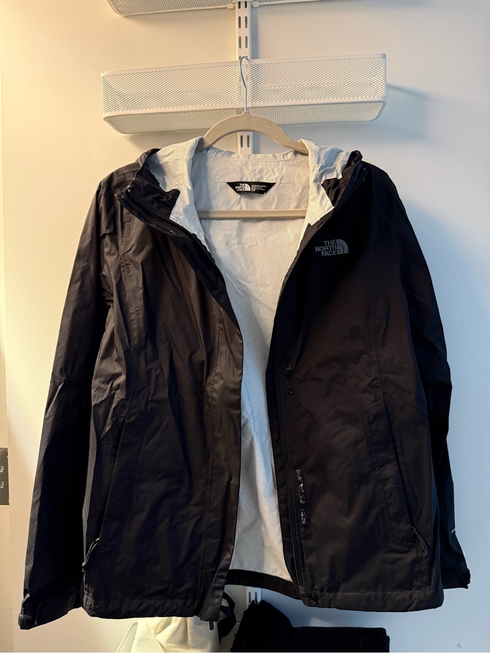 The North Face Black Hooded Rain Jacket with White Lining